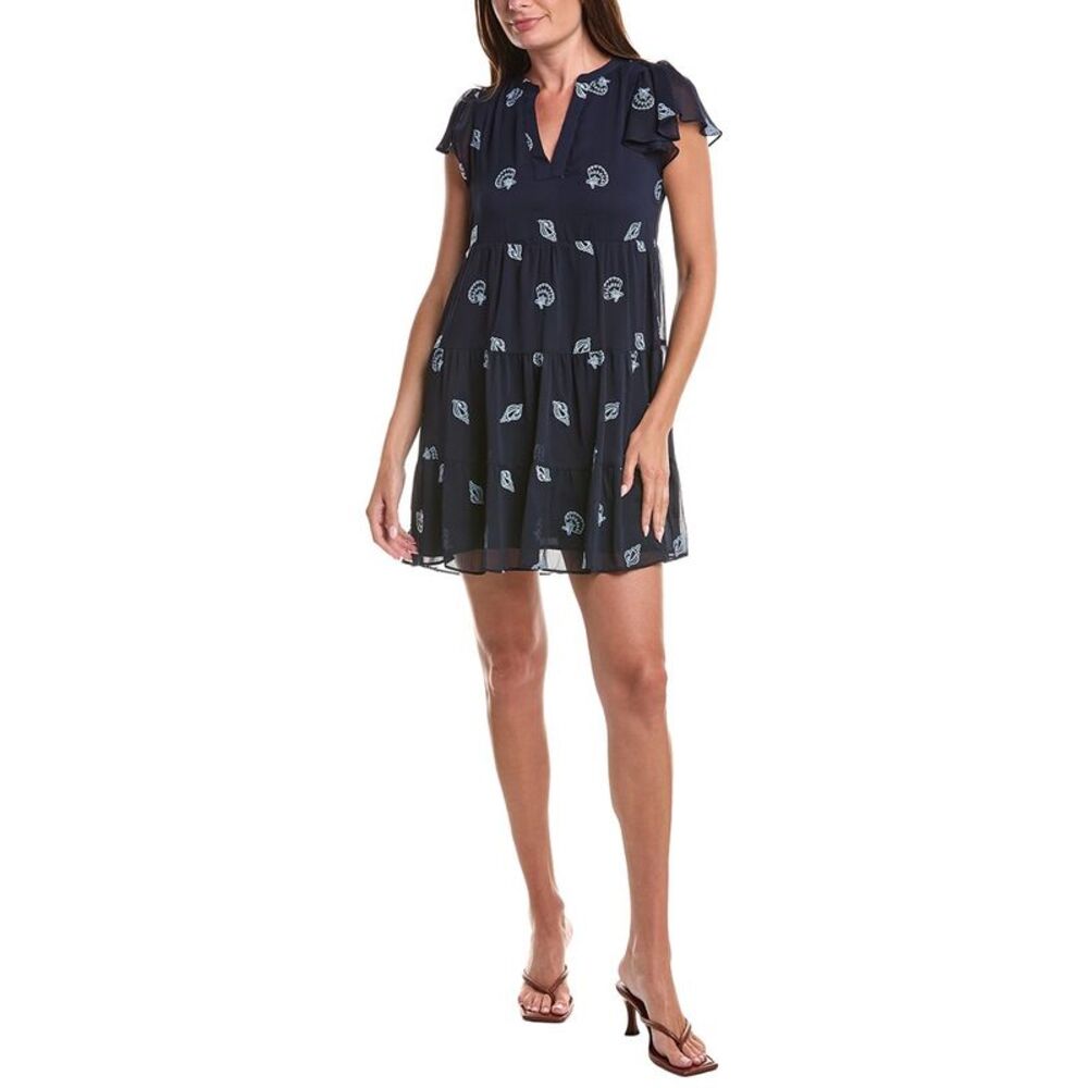 Cece Womens Embroidered V-Neck Mini Dress, Navy